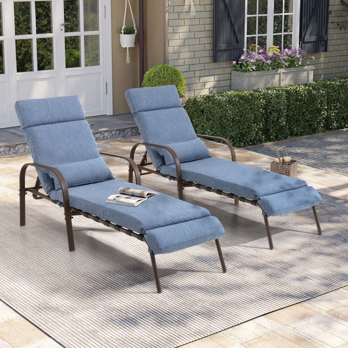 Chaise longue d'extérieur réglable avec coussin pour la plage et la piscine