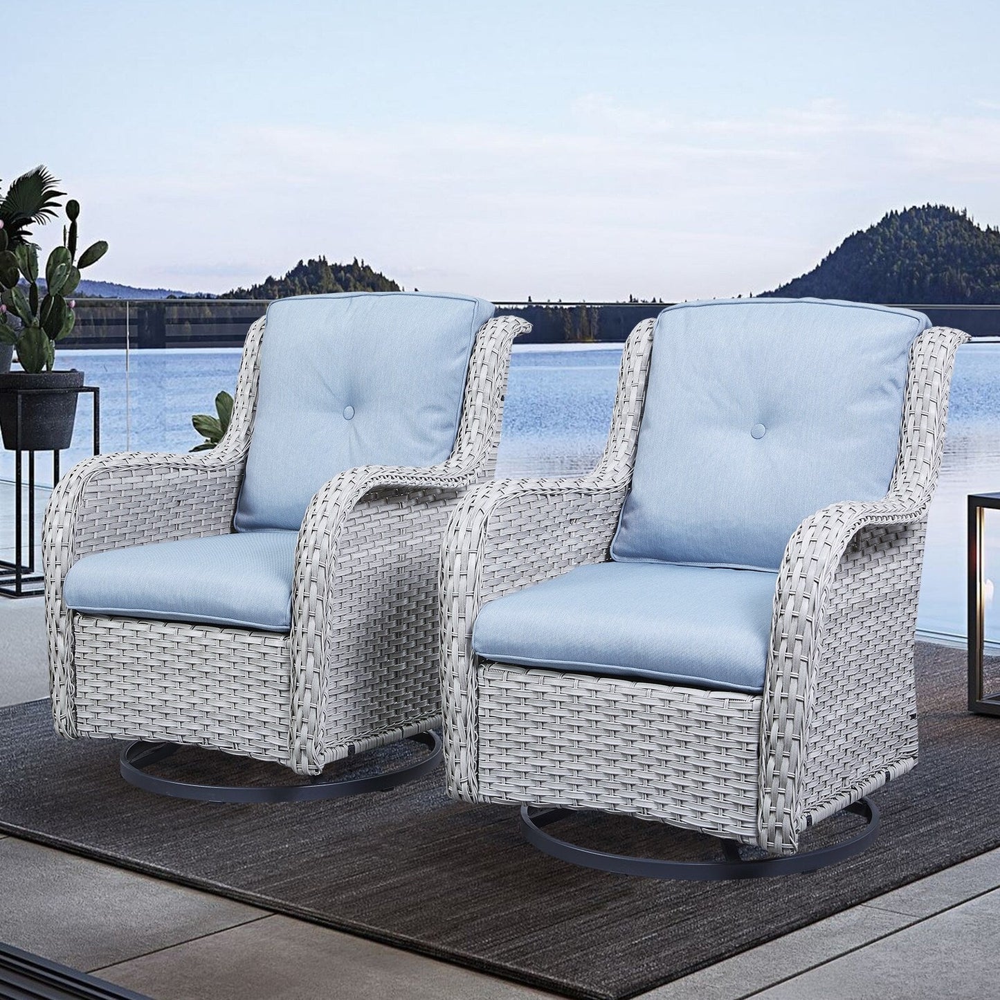 Chaises à bascule d'extérieur en osier Gymojoy avec base pivotante (lot de 2)