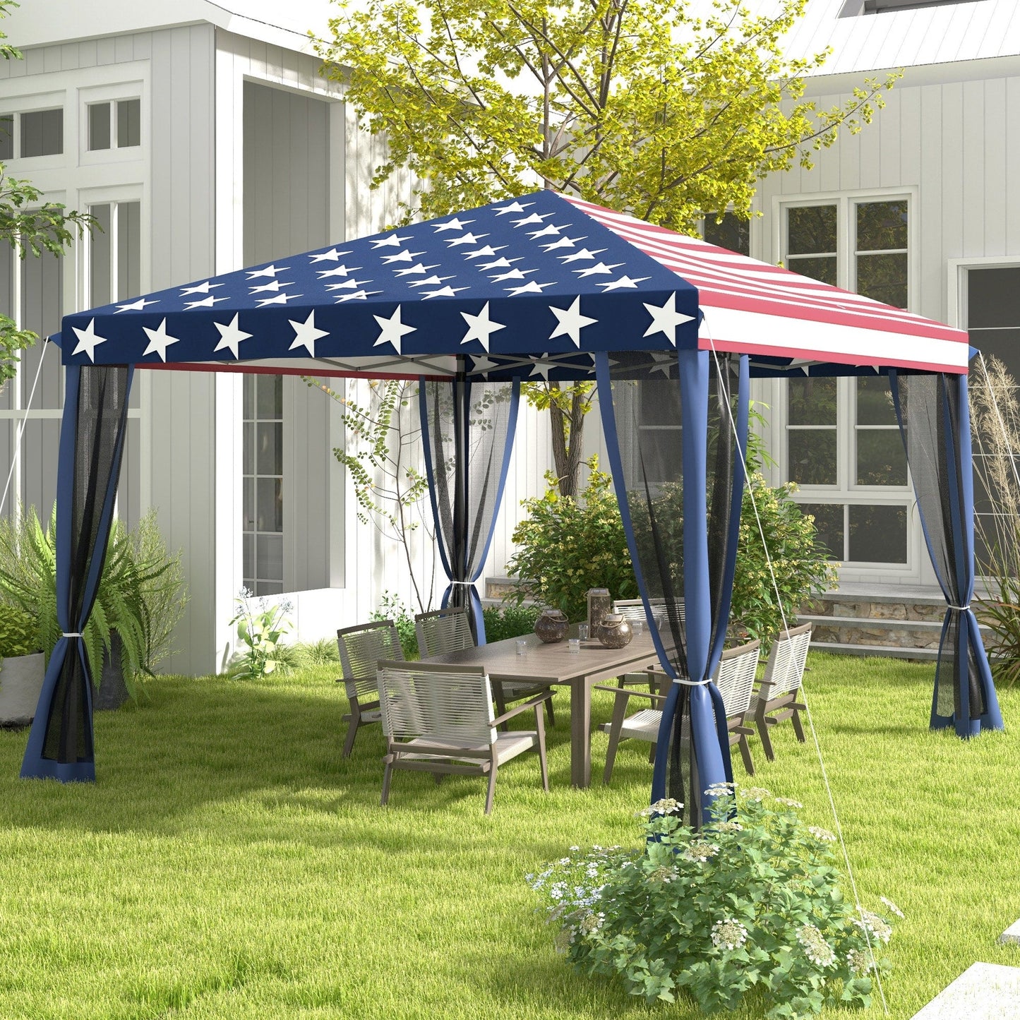 Auvent pop-up robuste Outsunny 10' x 10' avec filet latéral en maille amovible, conception d'installation facile, événement de fête en plein air