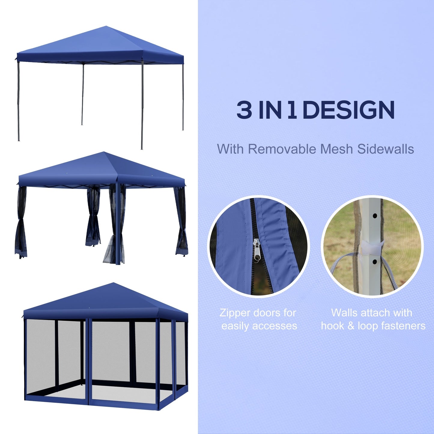 Auvent pop-up robuste Outsunny 10' x 10' avec filet latéral en maille amovible, conception d'installation facile, événement de fête en plein air