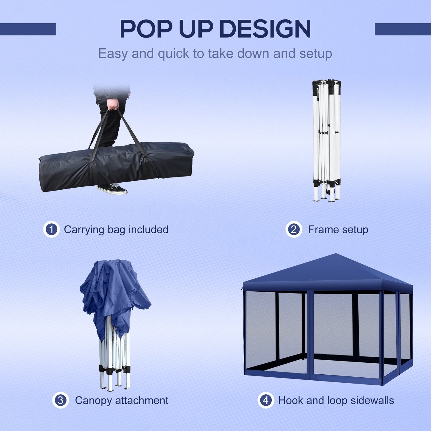 Auvent pop-up robuste Outsunny 10' x 10' avec filet latéral en maille amovible, conception d'installation facile, événement de fête en plein air