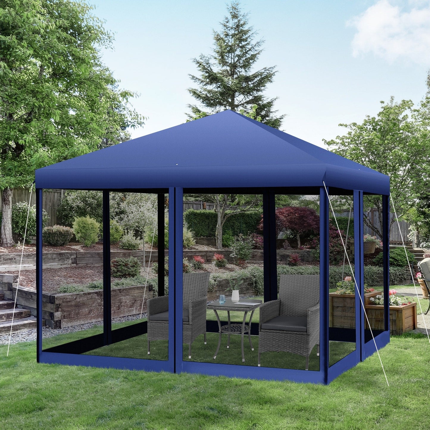 Auvent pop-up robuste Outsunny 10' x 10' avec filet latéral en maille amovible, conception d'installation facile, événement de fête en plein air