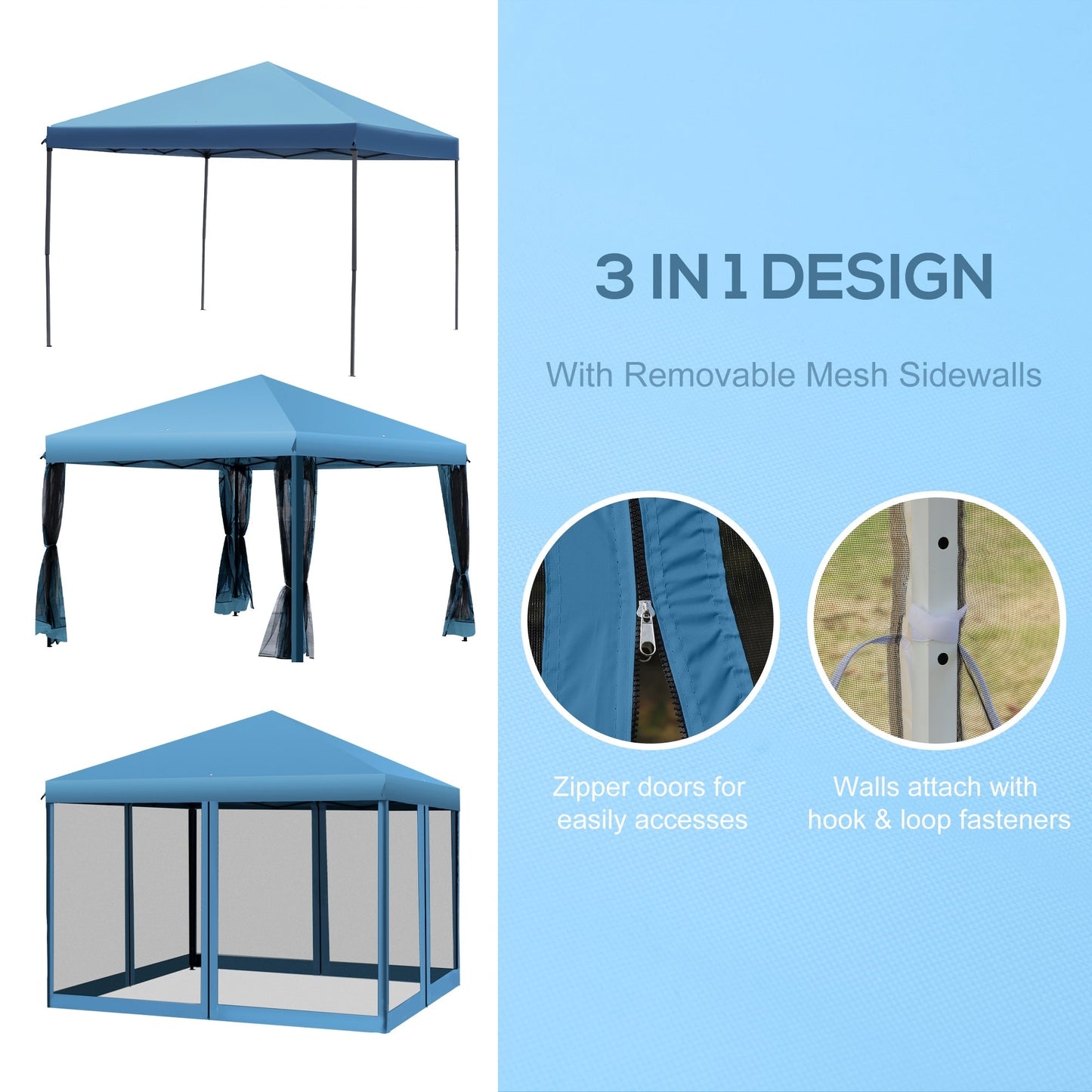 Auvent pop-up robuste Outsunny 10' x 10' avec filet latéral en maille amovible, conception d'installation facile, événement de fête en plein air
