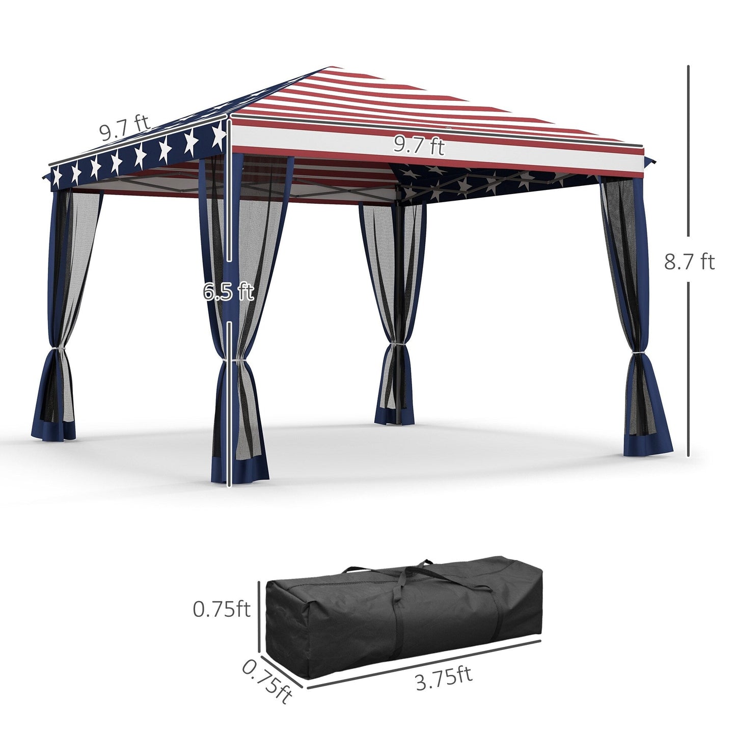 Auvent pop-up robuste Outsunny 10' x 10' avec filet latéral en maille amovible, conception d'installation facile, événement de fête en plein air
