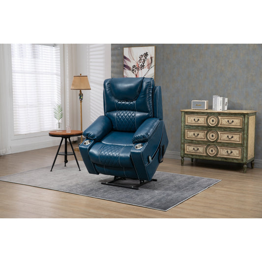 Fauteuil inclinable électrique surdimensionné en cuir PU avec massage, chauffage lombaire, porte-gobelet, inclinaison à plat à 180°