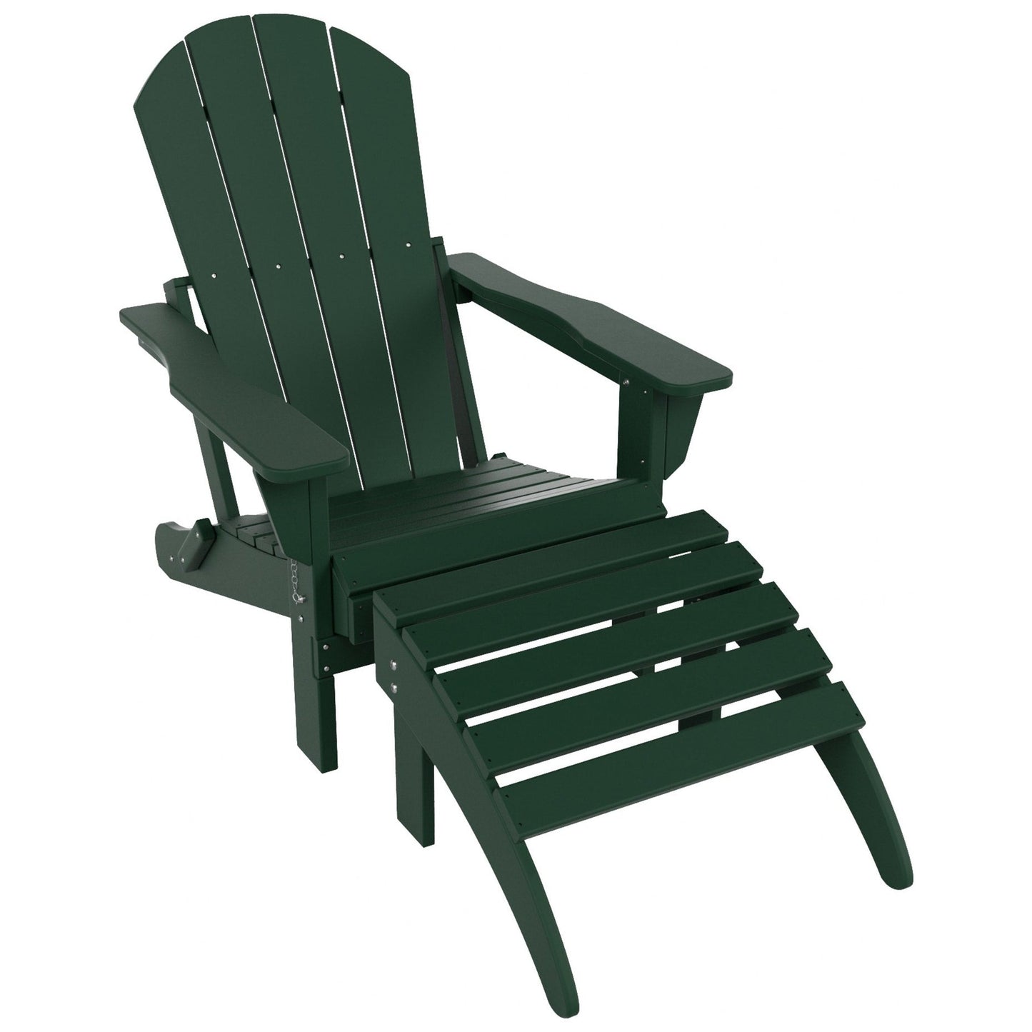 Chaise Adirondack pliable Polytrends Laguna en PEHD pour terrasse extérieure toutes saisons avec pouf (ensemble 2 pièces)