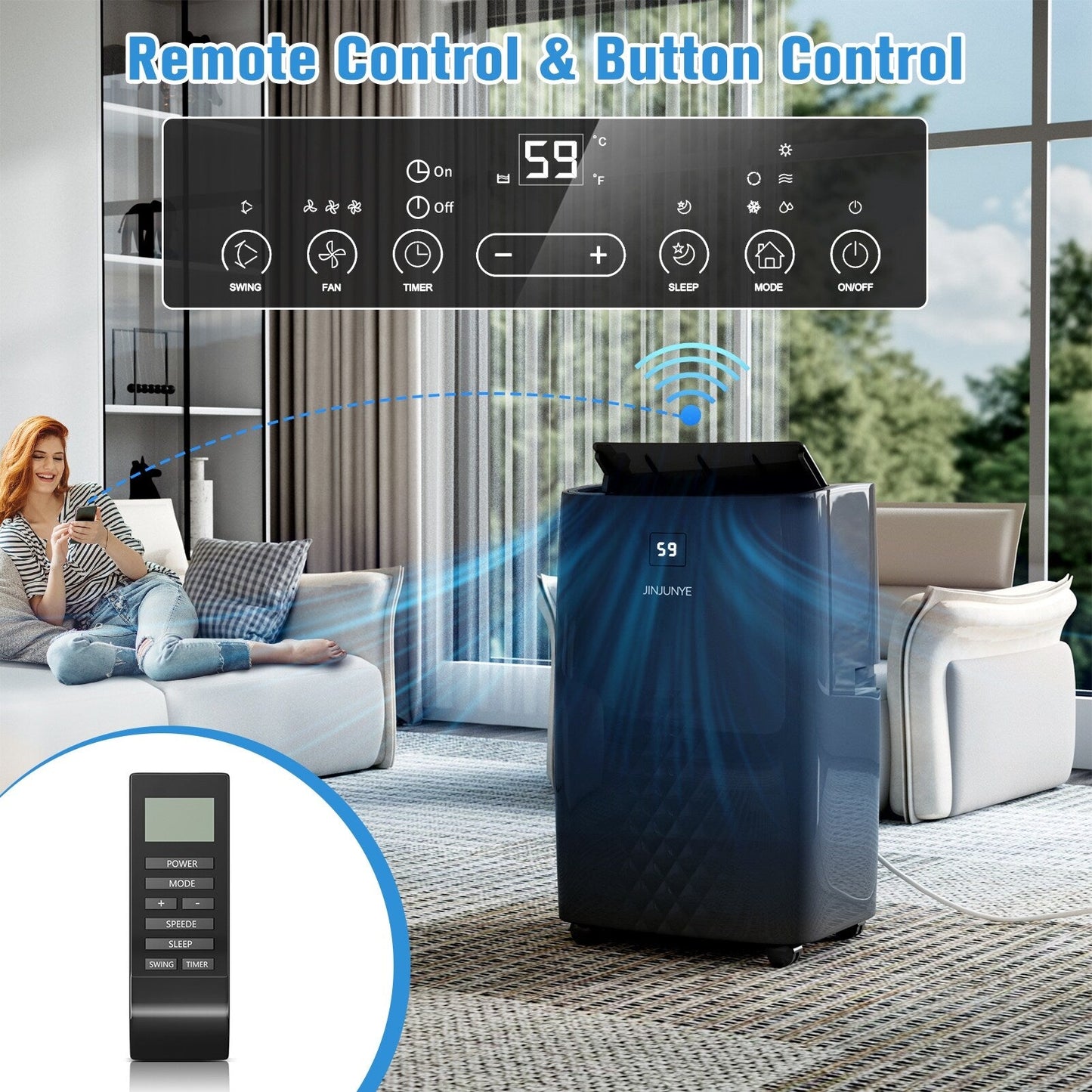 Climatiseur portatif avec chauffage – 12 000 BTU de refroidissement et 10 000 BTU de chauffage pour pièces jusqu'à 700 pi²