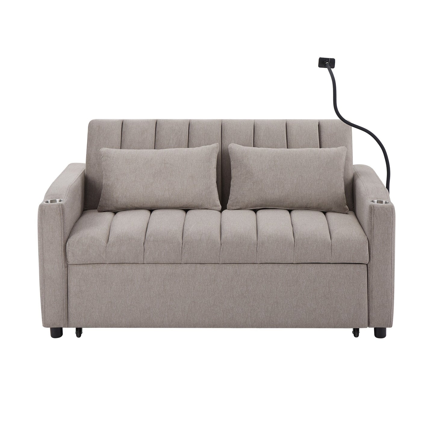Canapé-lit convertible Roomfitters avec ports USB, poches latérales, porte-gobelets et support de téléphone pivotant pour le salon