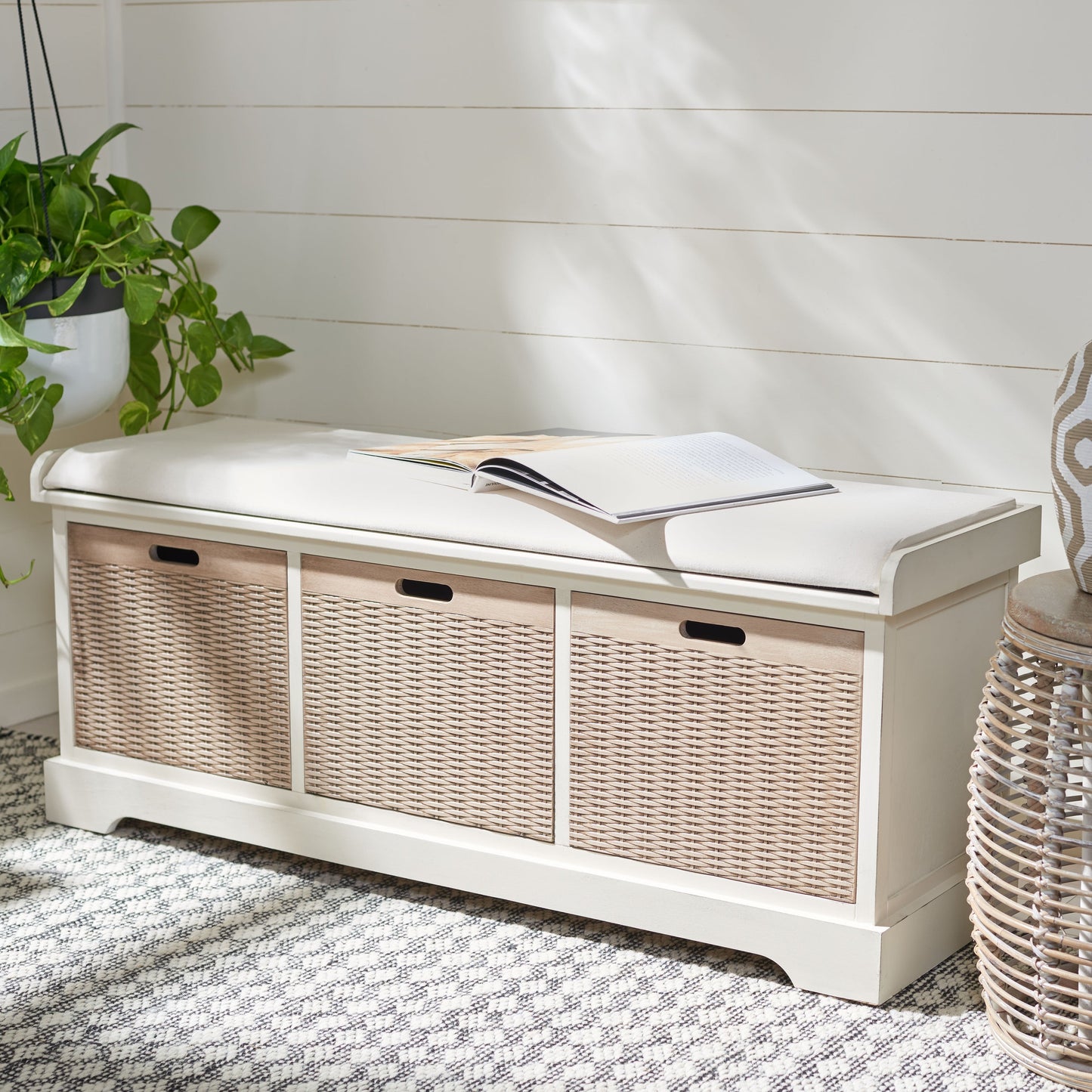 Banc de rangement à 3 tiroirs avec coussins SAFAVIEH Fiorello - 47,3 L x 15 L x 19 H - 47 L x 15 P x 19 H