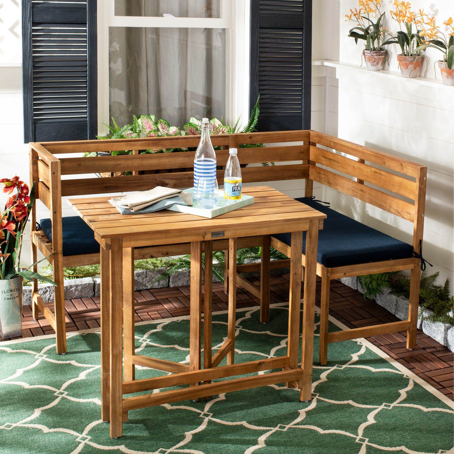 Ensemble de salon d'angle d'extérieur Kenna 3 pièces pour balcon SAFAVIEH - 39 L x 19 P x 33 H