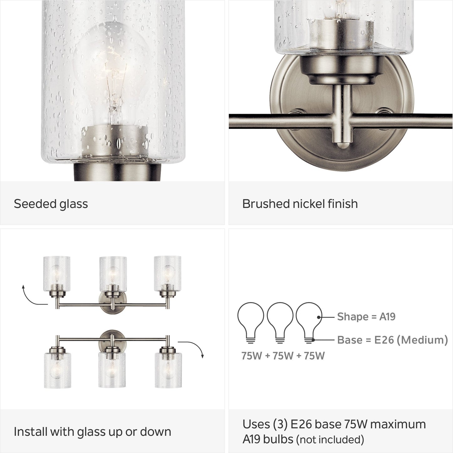 Luminaire de salle de bain Winslow à 3 lumières en nickel brossé de Kichler Lighting