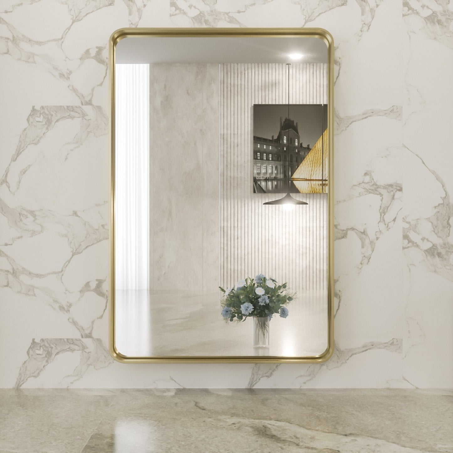 Miroir mural de salle de bain moderne à cadre en métal TokeShimi