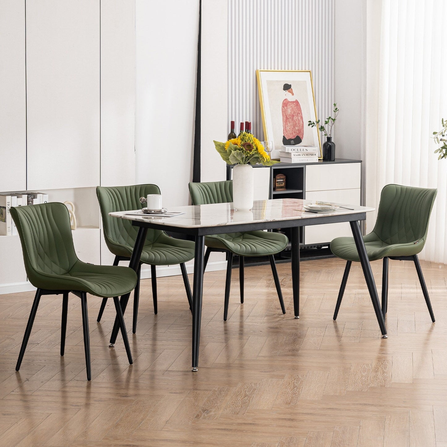 Lot de 2 chaises de salle à manger modernes en cuir rembourré sans accoudoirs