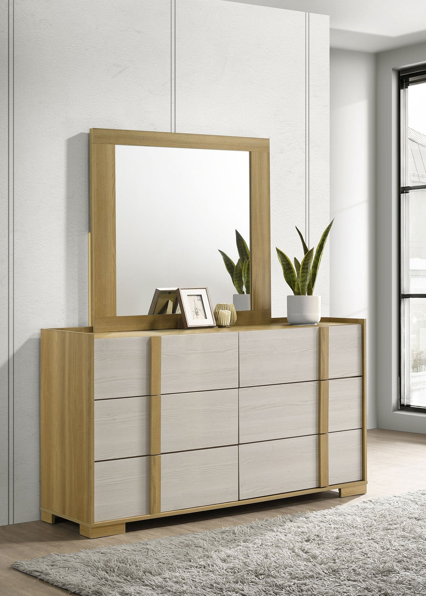 Commode 6 tiroirs avec miroir Hyland Naturel