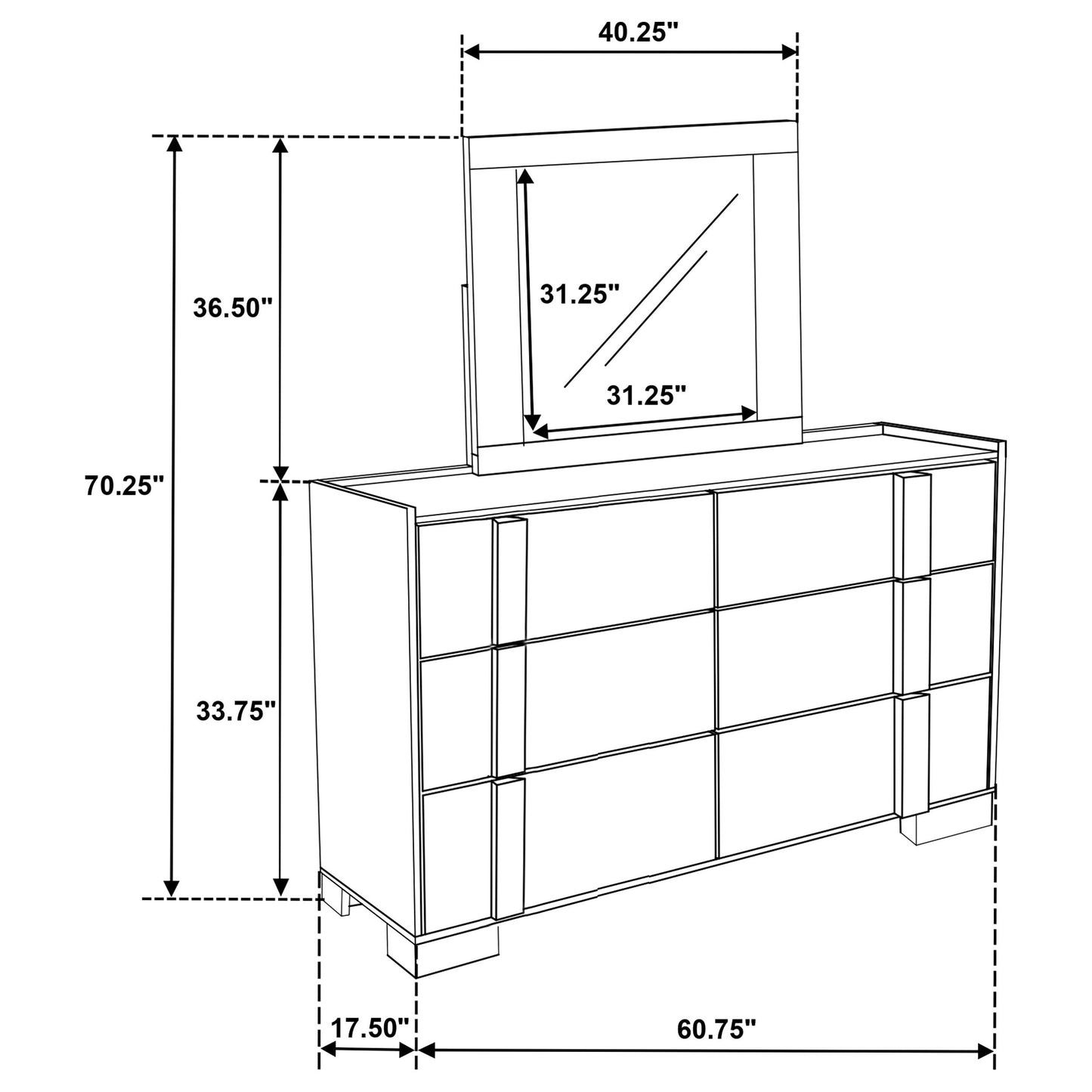 Commode 6 tiroirs avec miroir Hyland Naturel