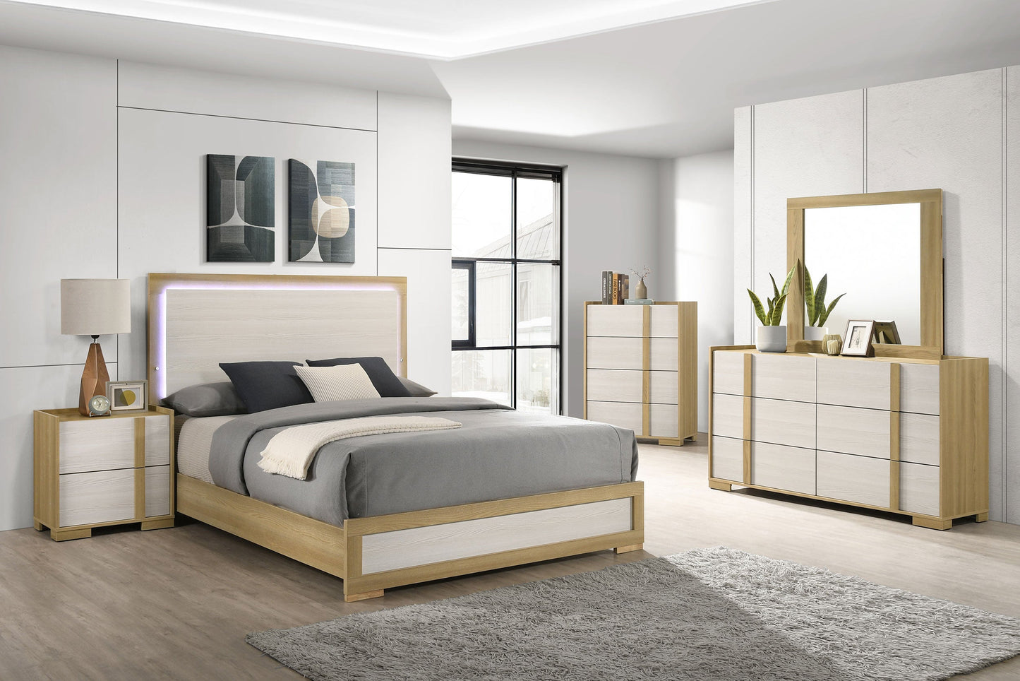 Commode 6 tiroirs avec miroir Hyland Naturel