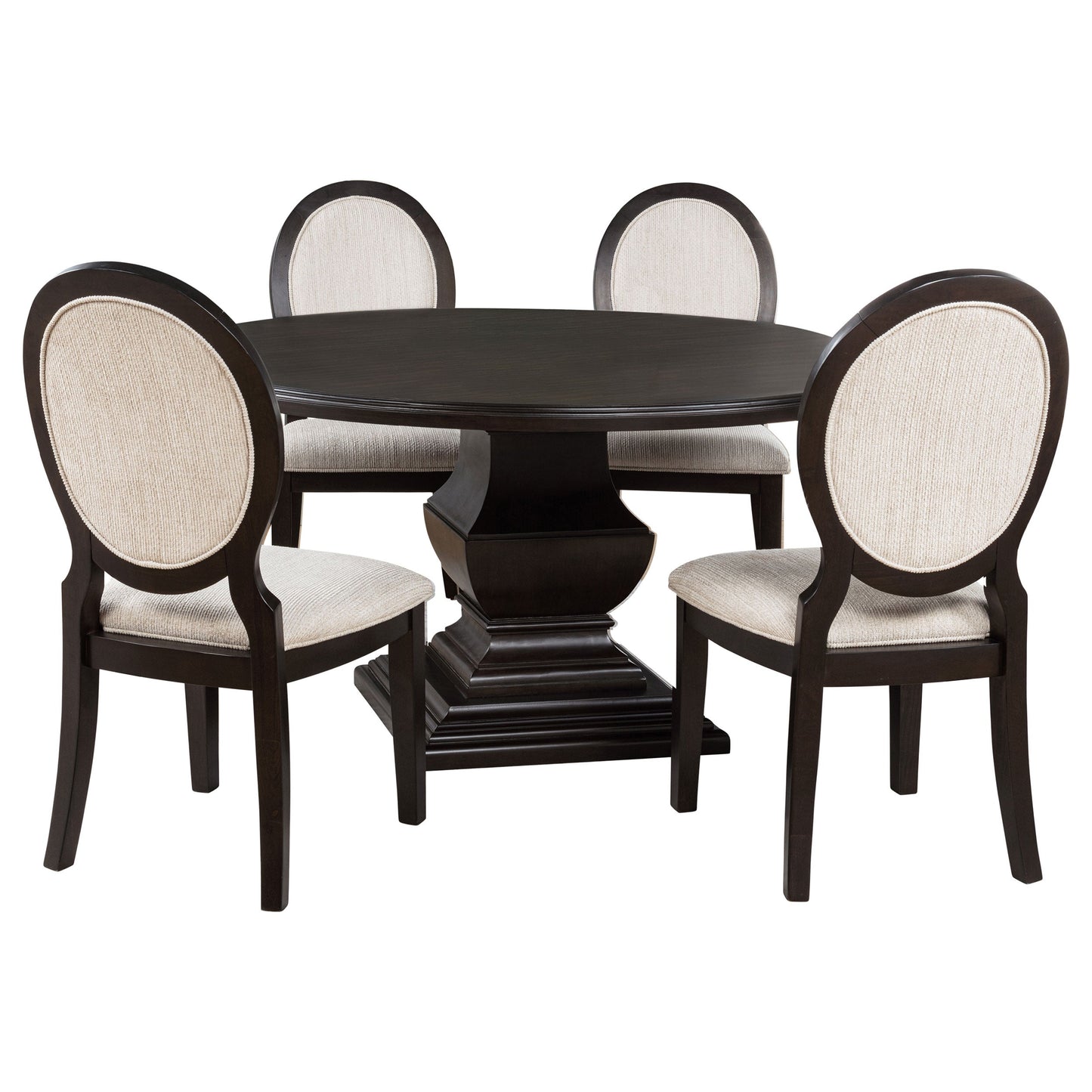 Ensemble de table de salle à manger ronde en bois Twyla 5 pièces, couleur cacao foncé
