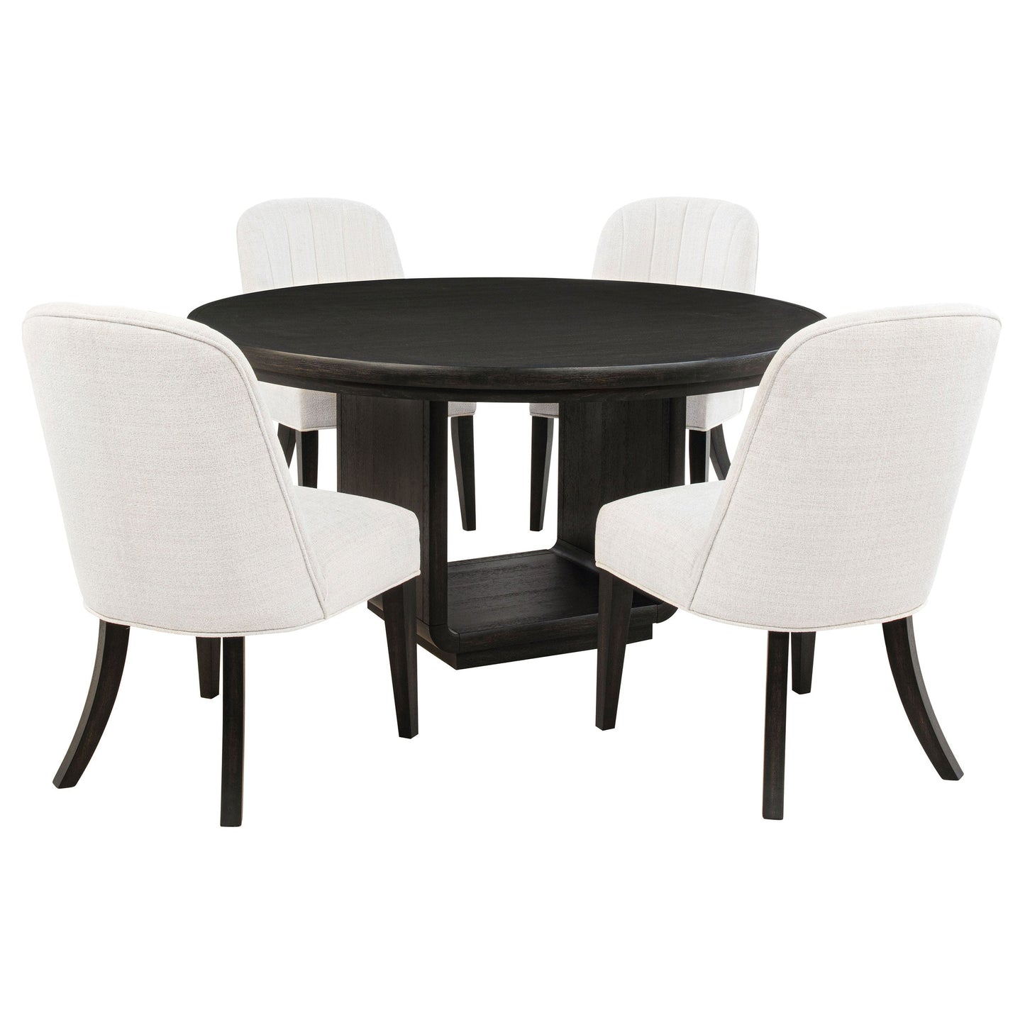 Ensemble de table à manger ronde 5 pièces Leandro, finition noir bruni