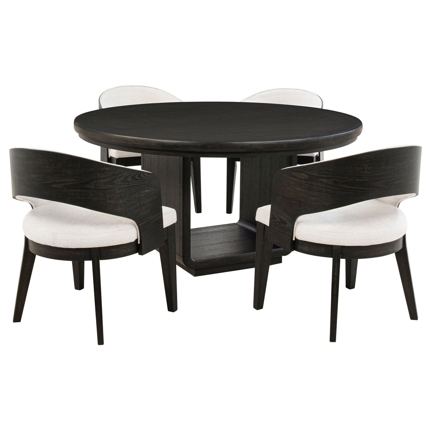 Ensemble de table à manger ronde 5 pièces Leandro, finition noir bruni