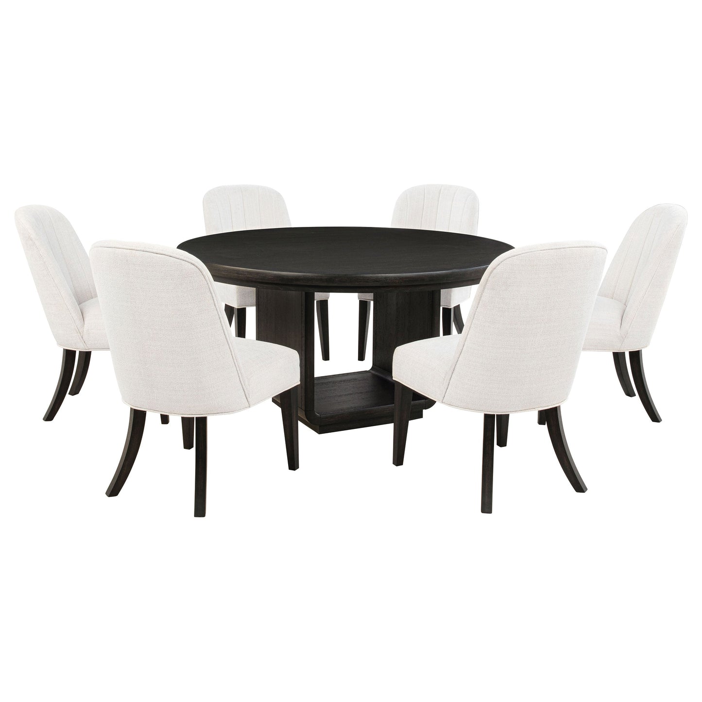 Ensemble de table à manger ronde Leandro 7 pièces, noir bruni