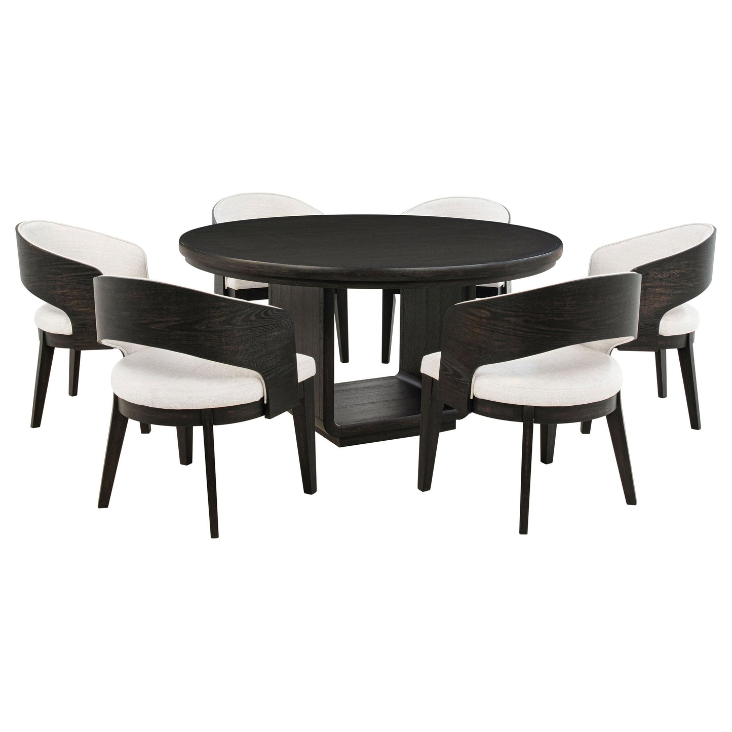 Ensemble de table à manger ronde Leandro 7 pièces, noir bruni