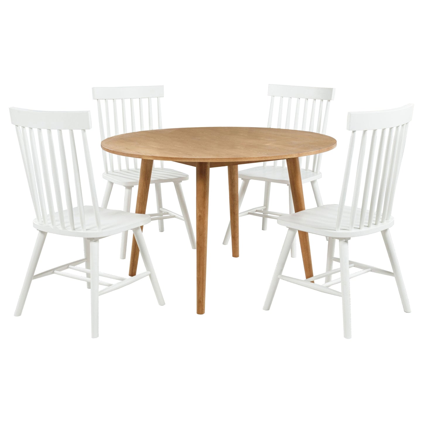 Ensemble de table à manger ronde Andrews 5 pièces en frêne clair et blanc