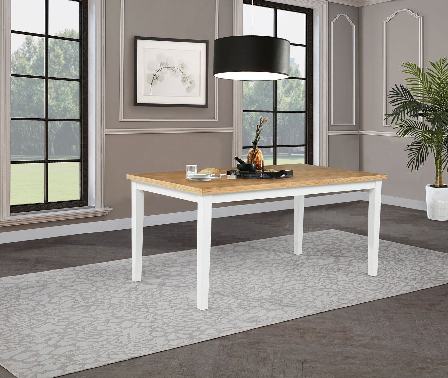 Table à manger rectangulaire Andrews de 66 pouces, frêne clair et blanc