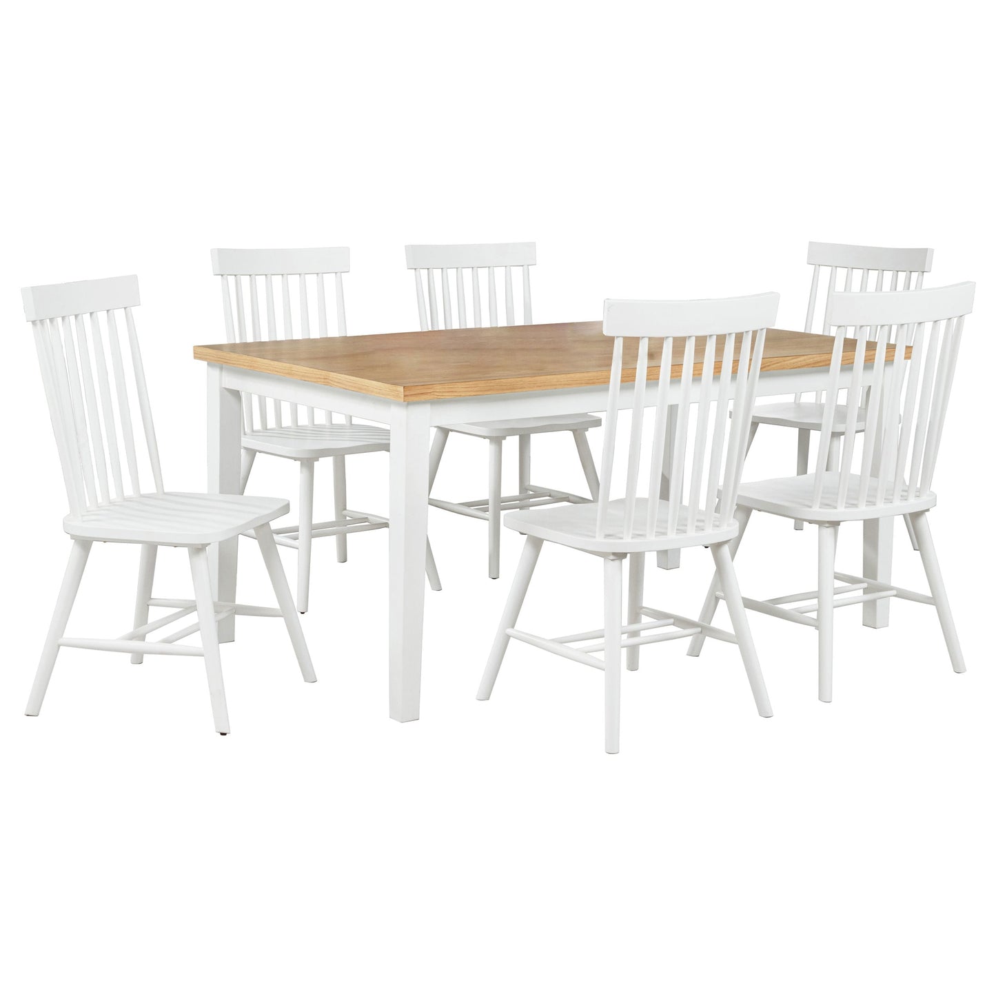 Ensemble de salle à manger rectangulaire Andrews 7 pièces en frêne clair et blanc
