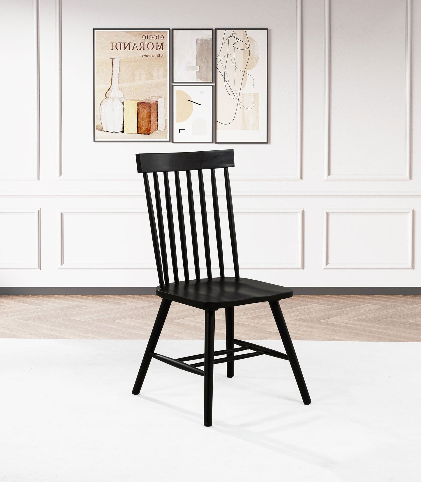 Chaise de salle à manger Andrews Windsor à dossier fuseau, noire