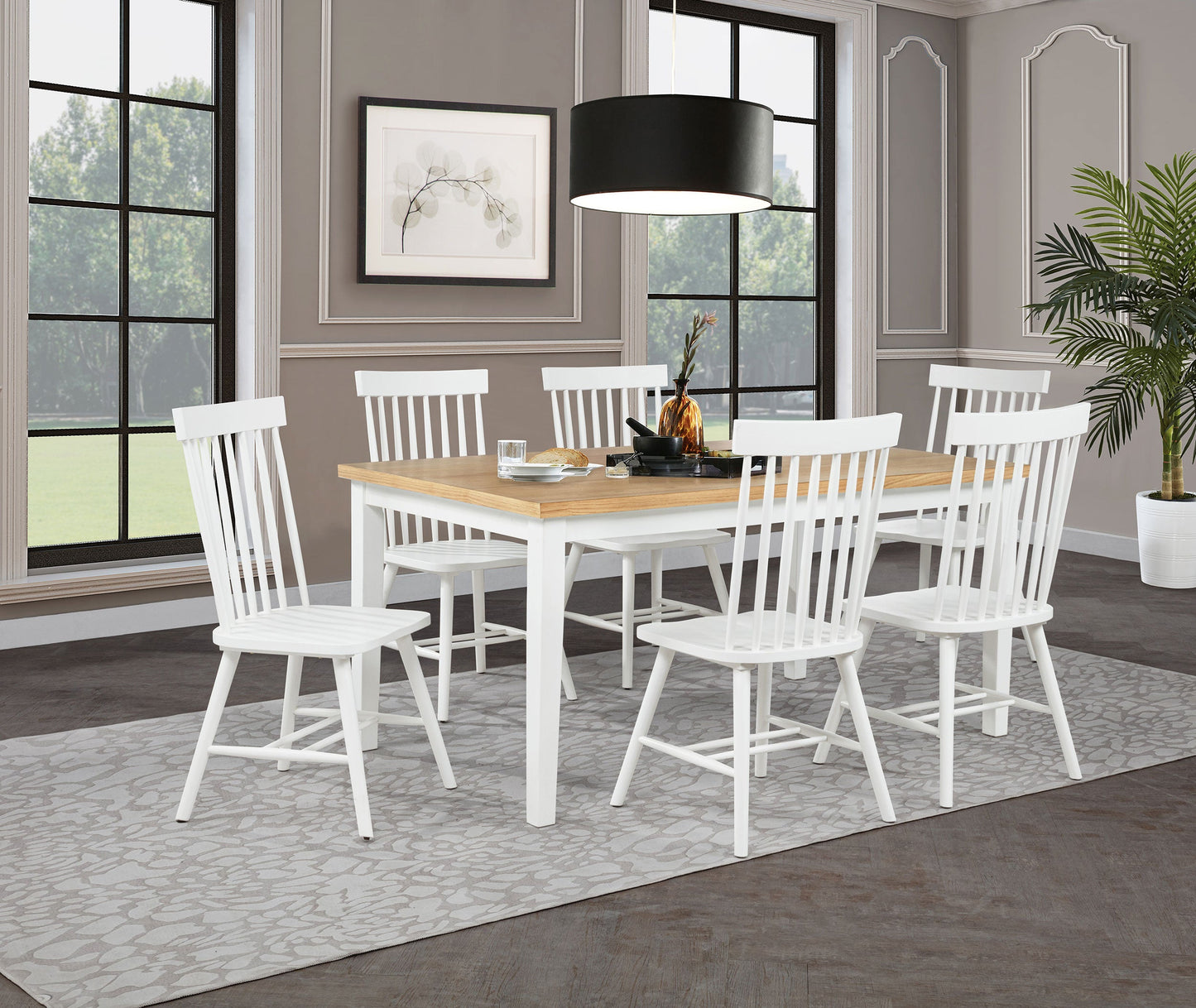 Chaise de salle à manger Andrews Windsor à dossier fuseau, blanche