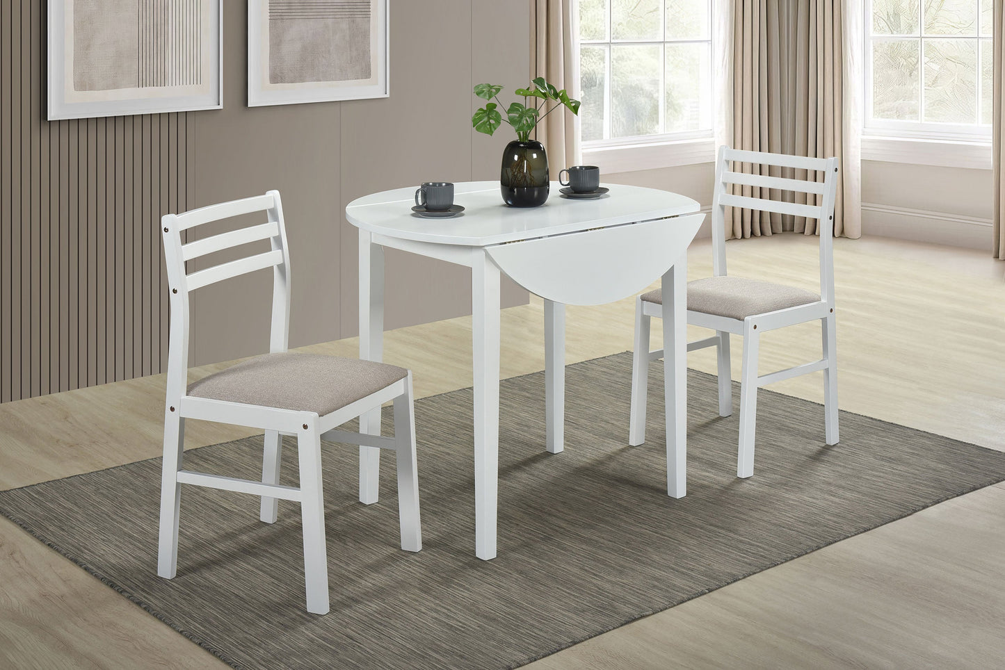 Ensemble de table à manger ronde à abattants Bucknell, 3 pièces, blanc