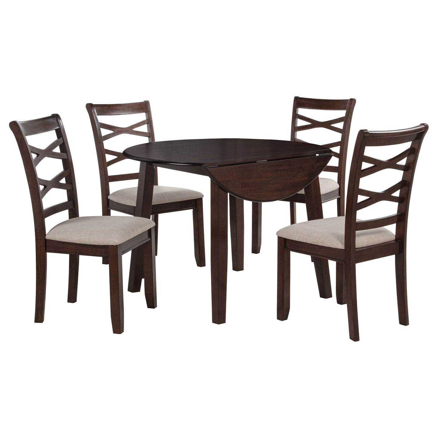 Ensemble de table à manger ronde en bois Barton 5 pièces, brun foncé
