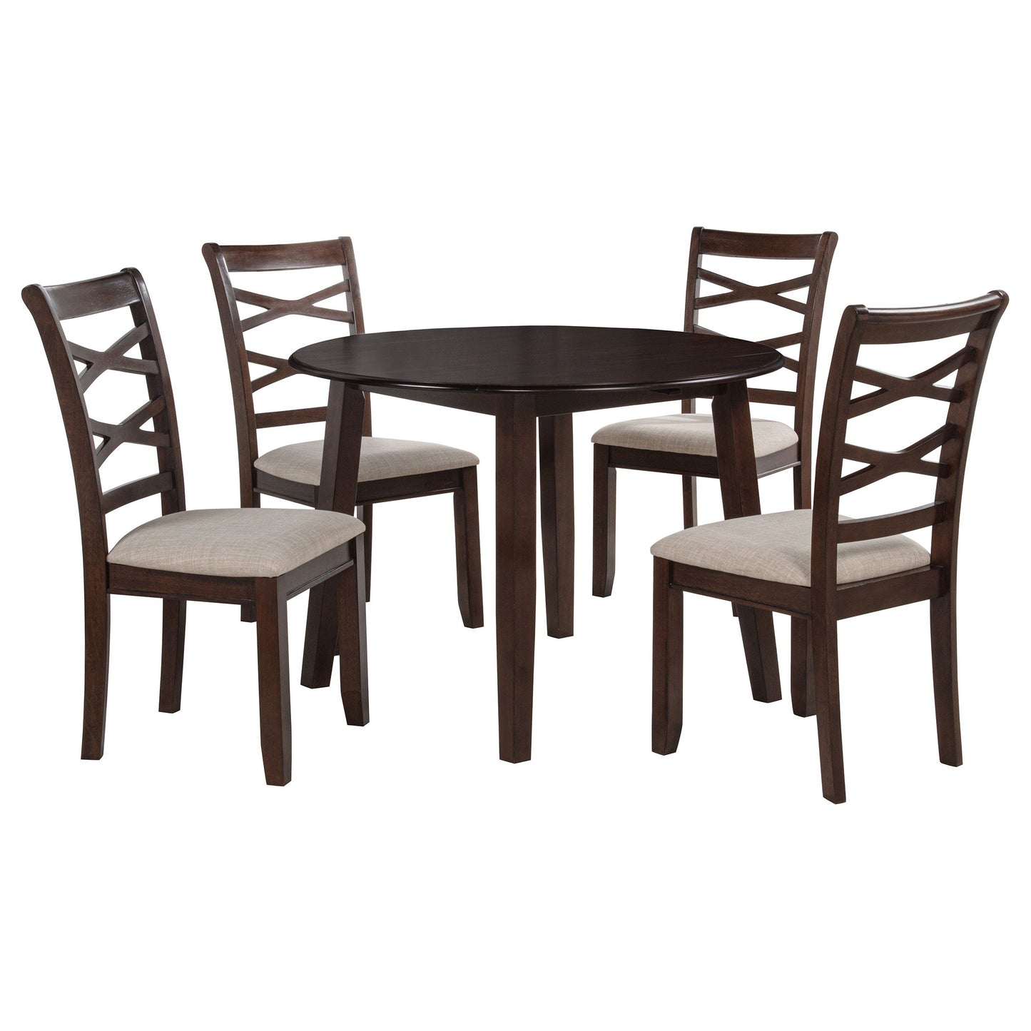 Ensemble de table à manger ronde en bois Barton 5 pièces, brun foncé