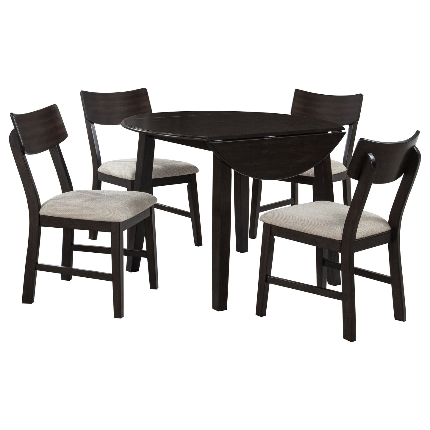 Ensemble de table à manger ronde à abattants Catley 5 pièces, café foncé