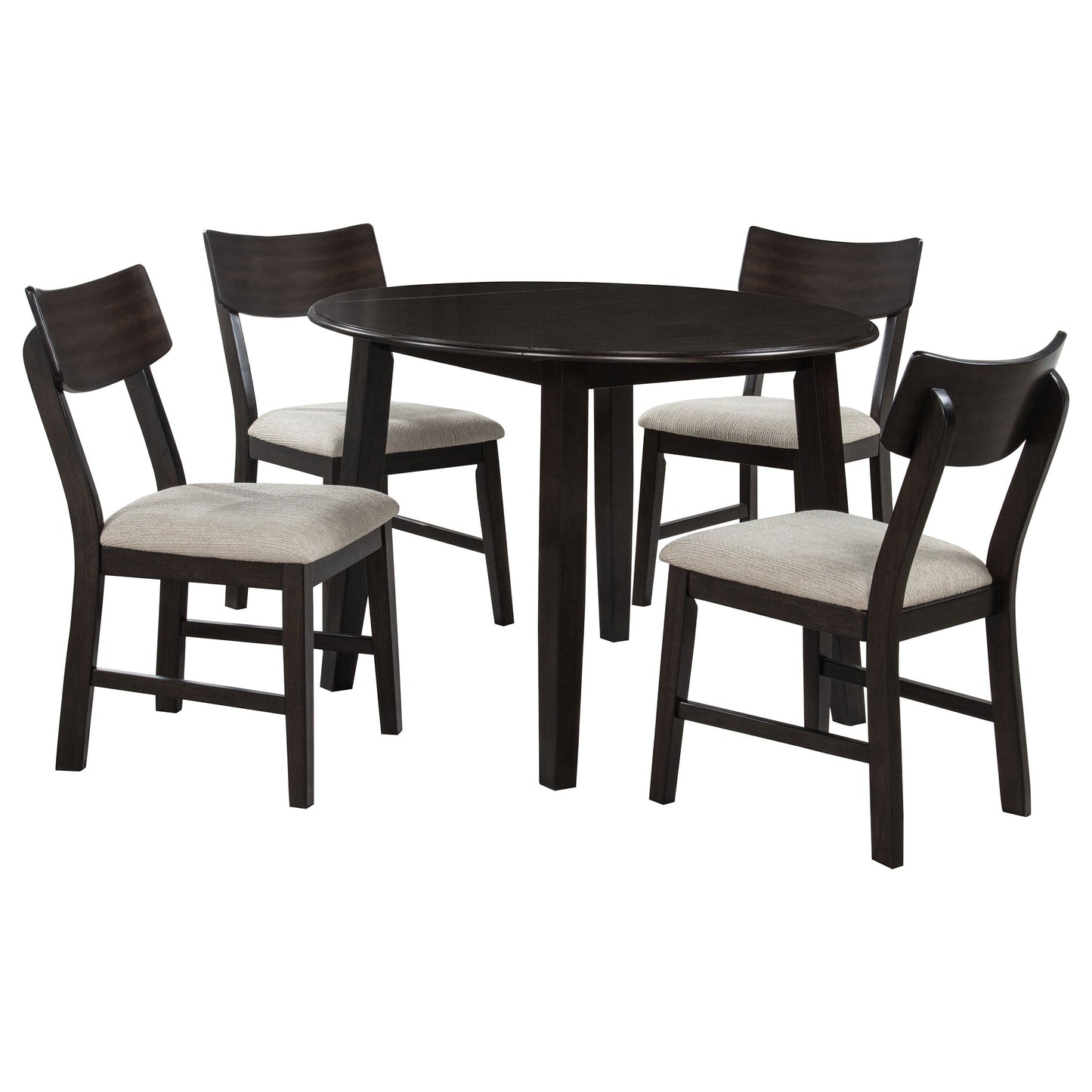 Ensemble de table à manger ronde à abattants Catley 5 pièces, café foncé