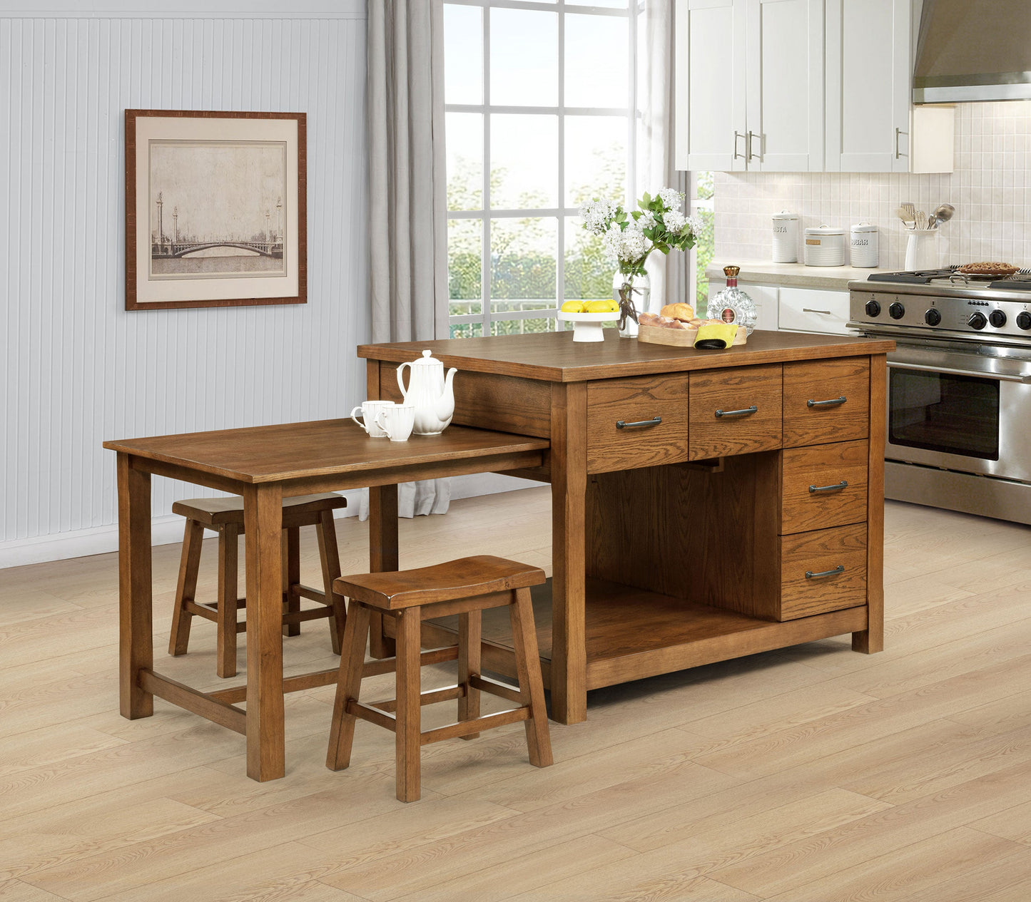 Îlot de cuisine 3 pièces Mayfair avec table extensible en chêne foncé