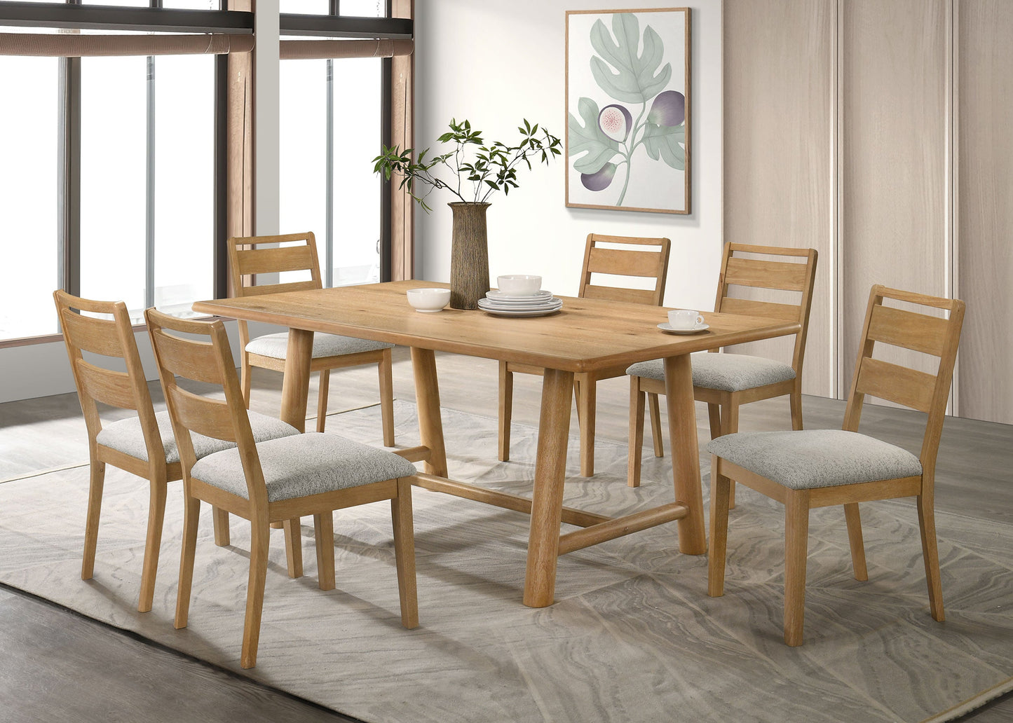 Ensemble de table à manger rectangulaire Duncan 7 pièces en bois de chêne lavé
