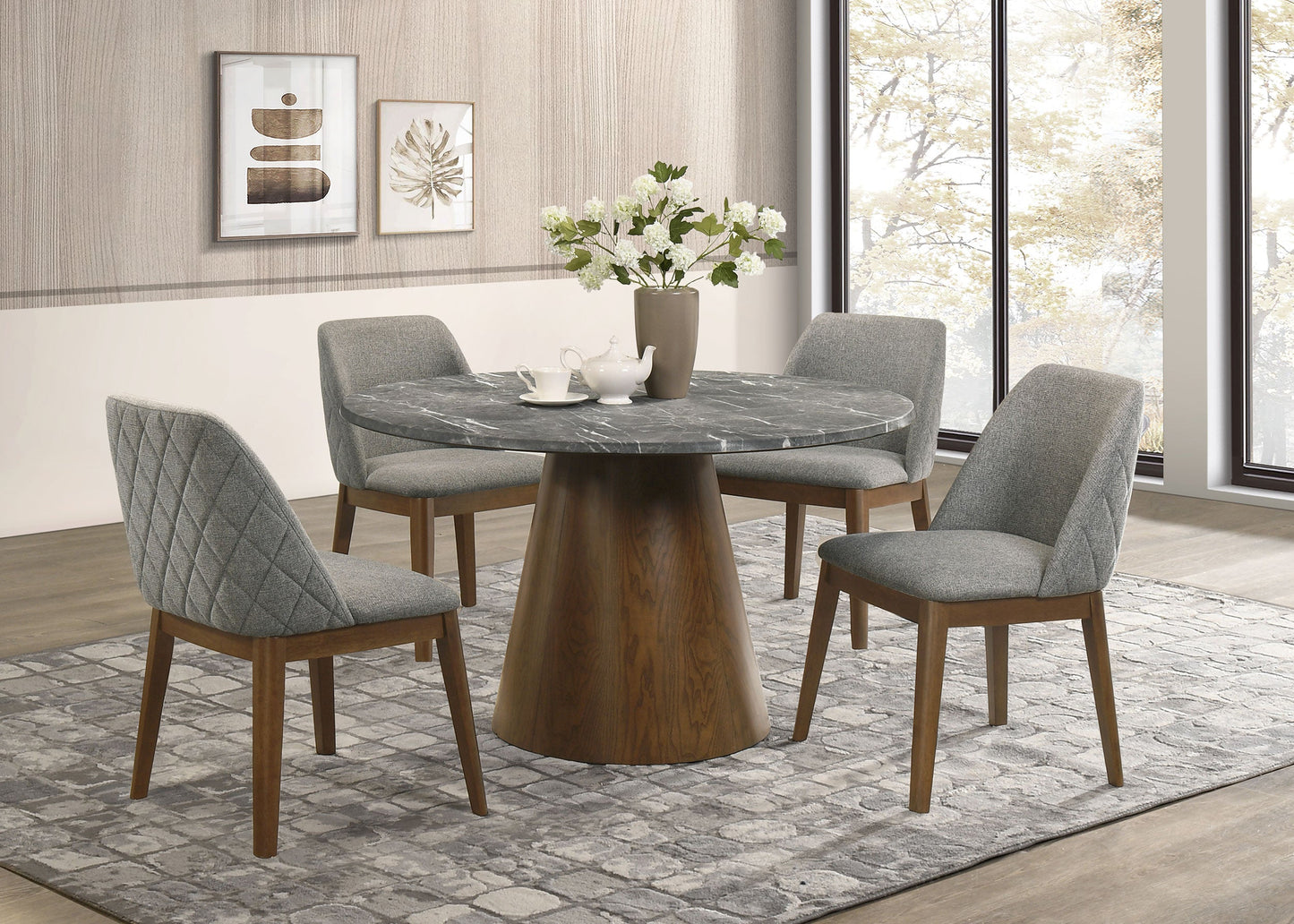 Table à manger ronde Franklin de 59 pouces, gris et chêne foncé