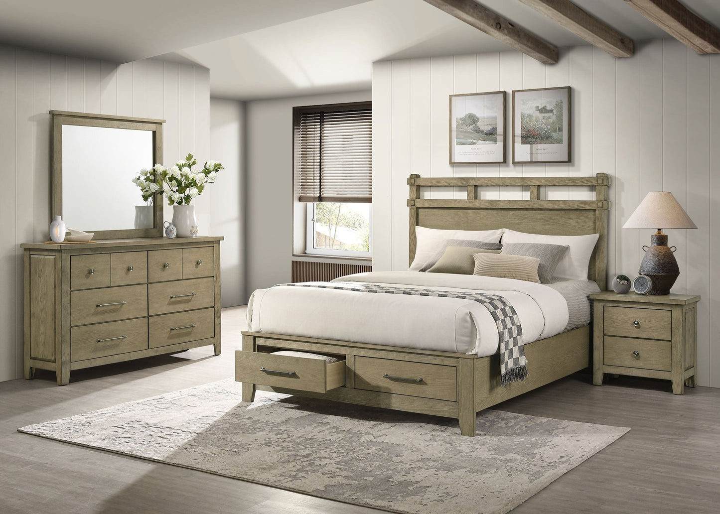 Ensemble de chambre à coucher Hazlewood 4 pièces avec lit king size oriental en chêne de vigne