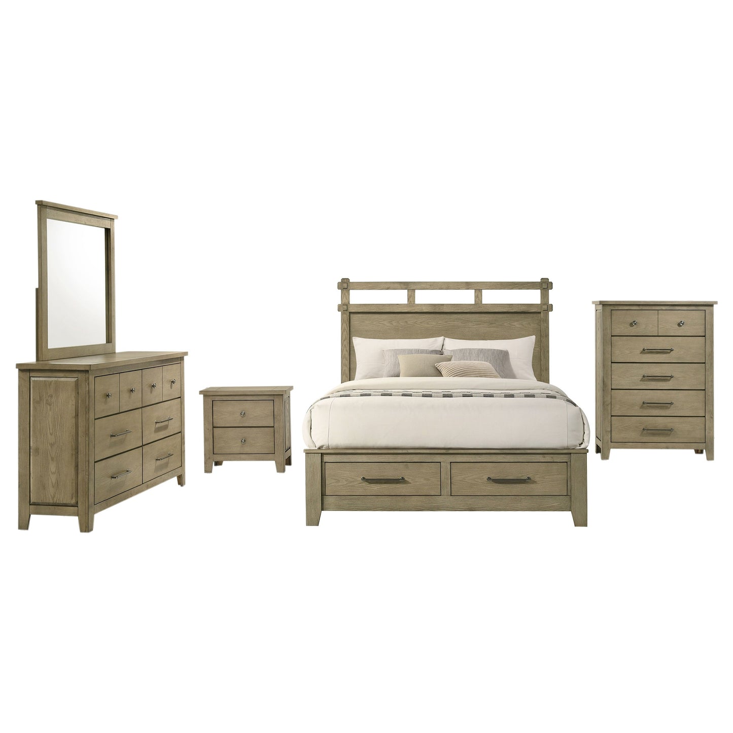 Ensemble de chambre à coucher 5 pièces Hazlewood avec lit Queen Size, chêne de vignoble