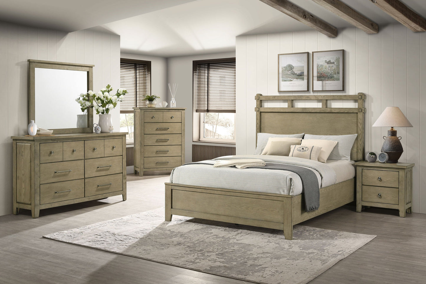Ensemble de chambre à coucher 5 pièces Hazlewood avec lit Queen Size, chêne de vignoble