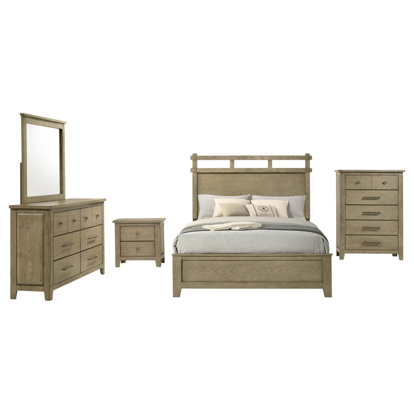Ensemble de chambre à coucher 5 pièces Hazlewood avec lit Queen Size, chêne de vignoble