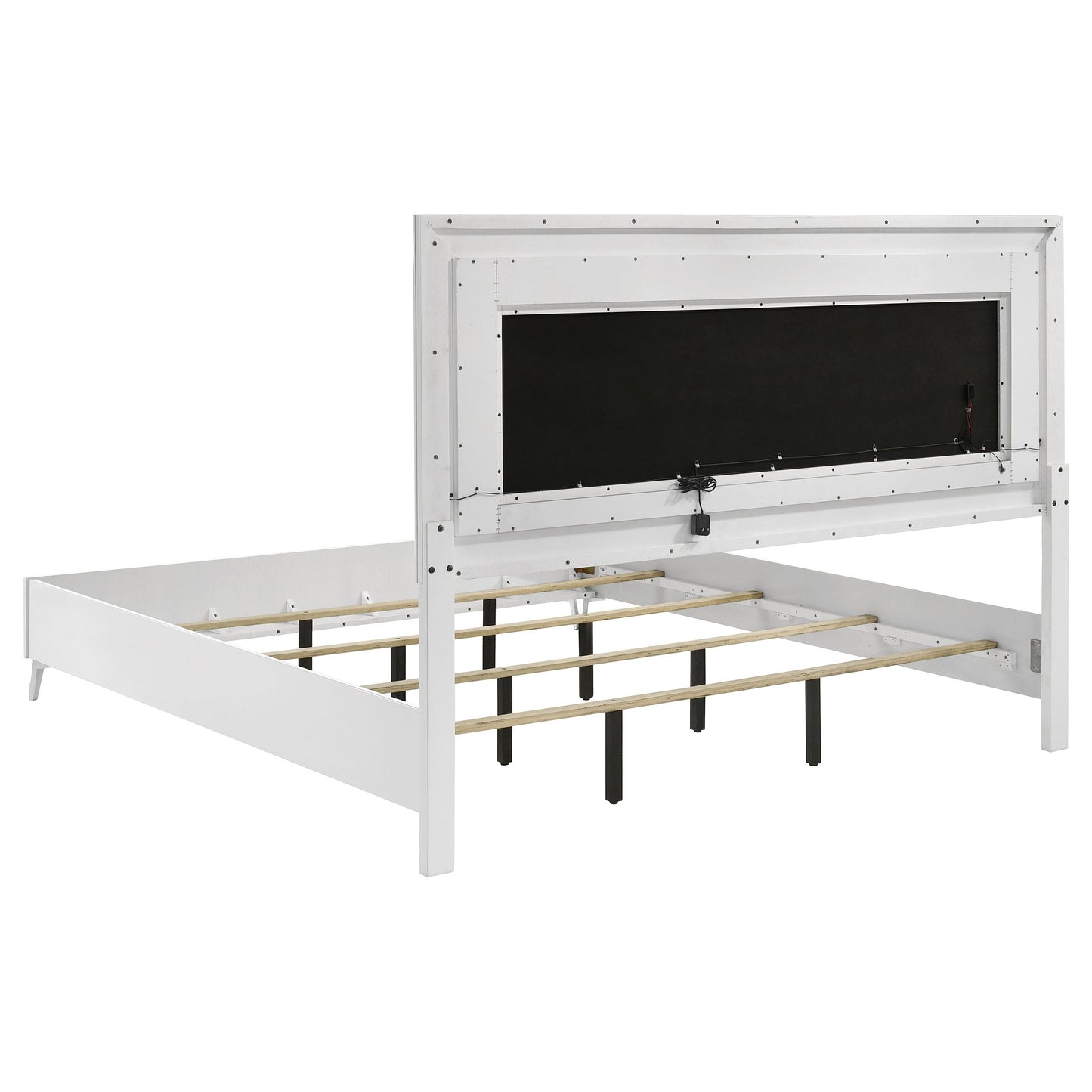 Ensemble de chambre à coucher Cassia 4 pièces avec lit king size oriental à LED, blanc brillant