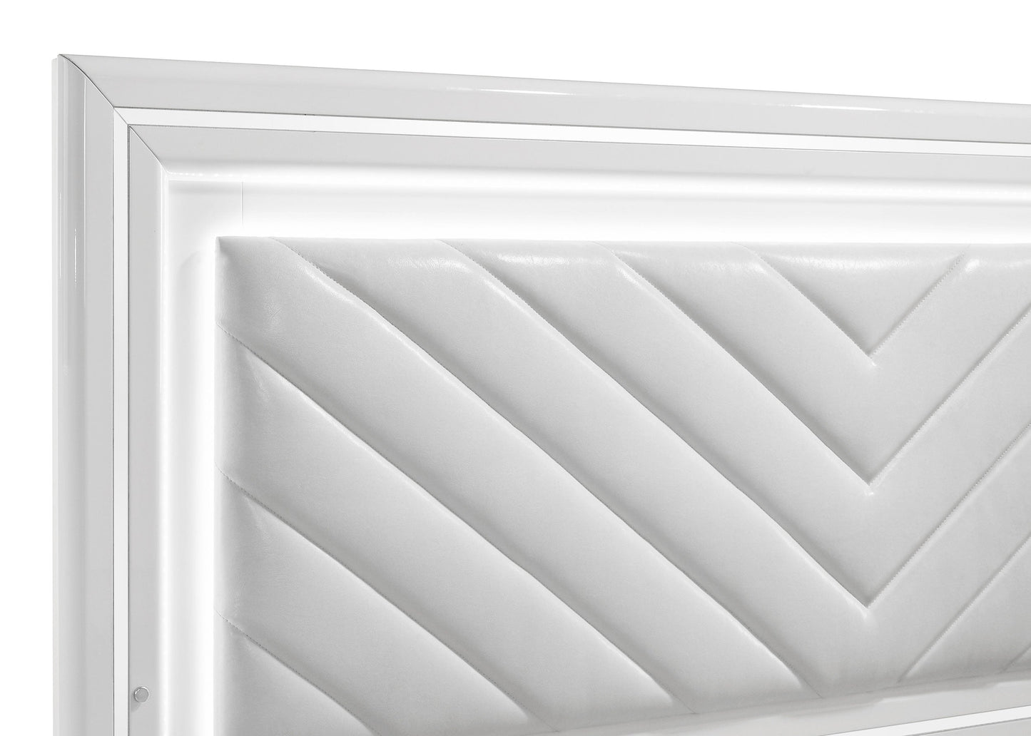 Ensemble de chambre à coucher Cassia 4 pièces avec lit king size oriental à LED, blanc brillant