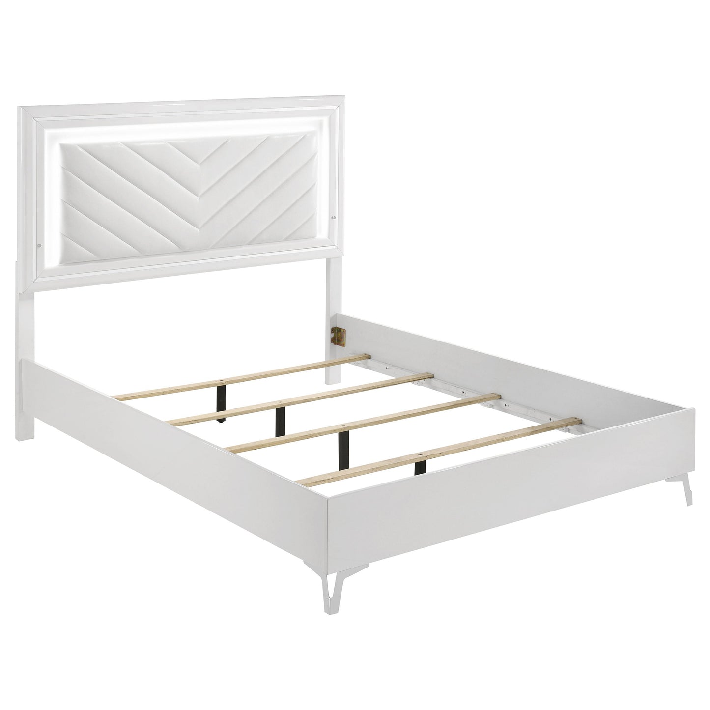 Ensemble de chambre à coucher Cassia 4 pièces avec lit queen size et LED, blanc brillant