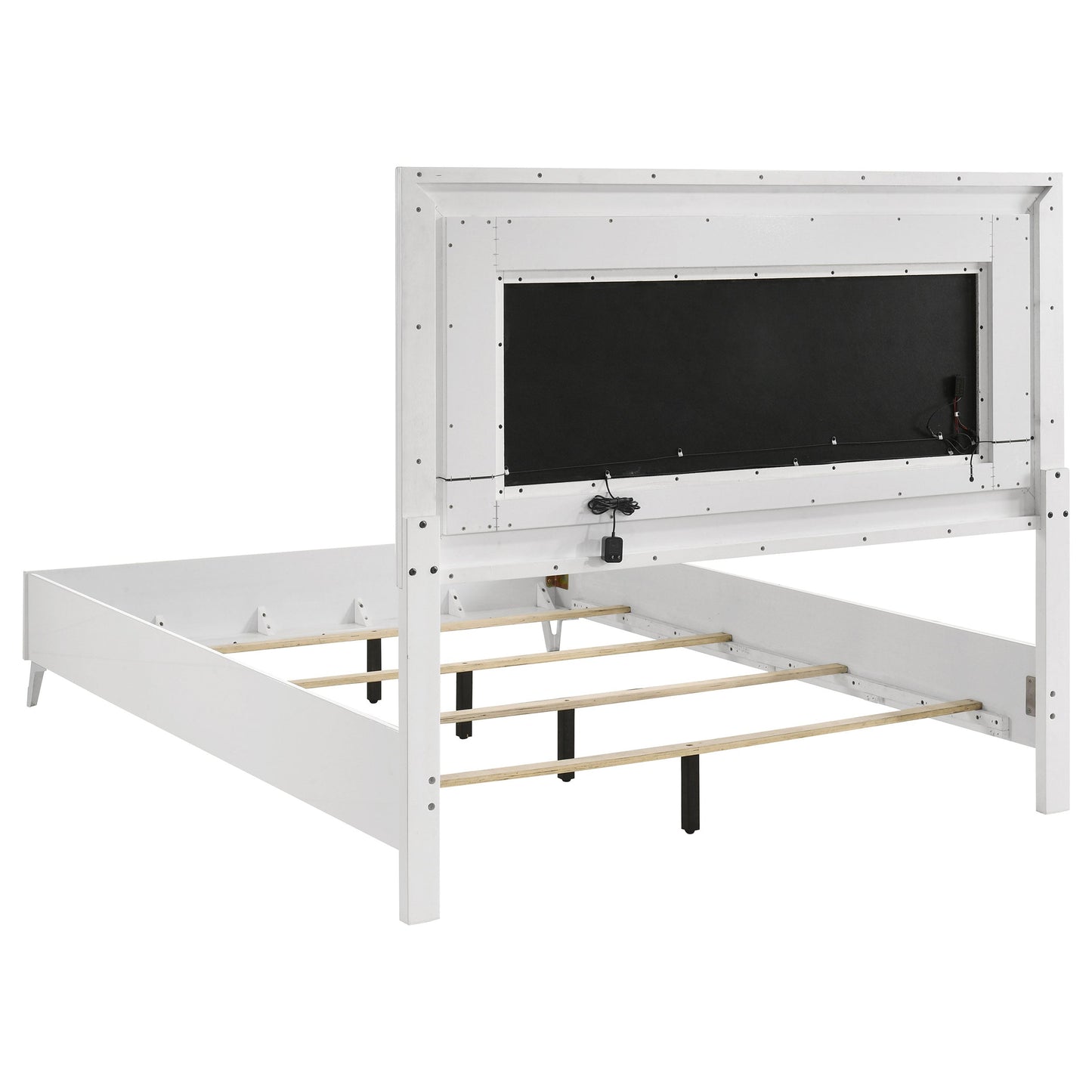Ensemble de chambre à coucher Cassia 4 pièces avec lit queen size et LED, blanc brillant