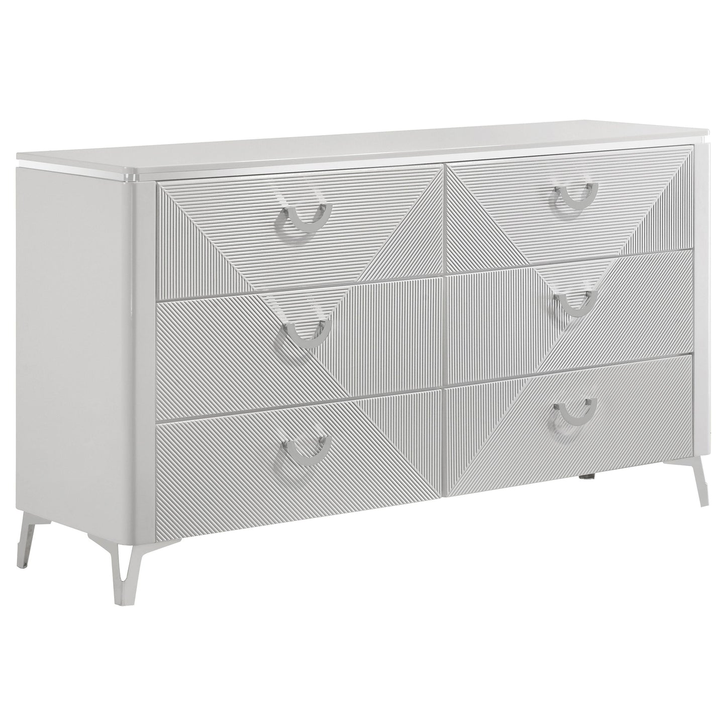 Ensemble de chambre à coucher Cassia 5 pièces avec lit Queen Size à LED, blanc brillant