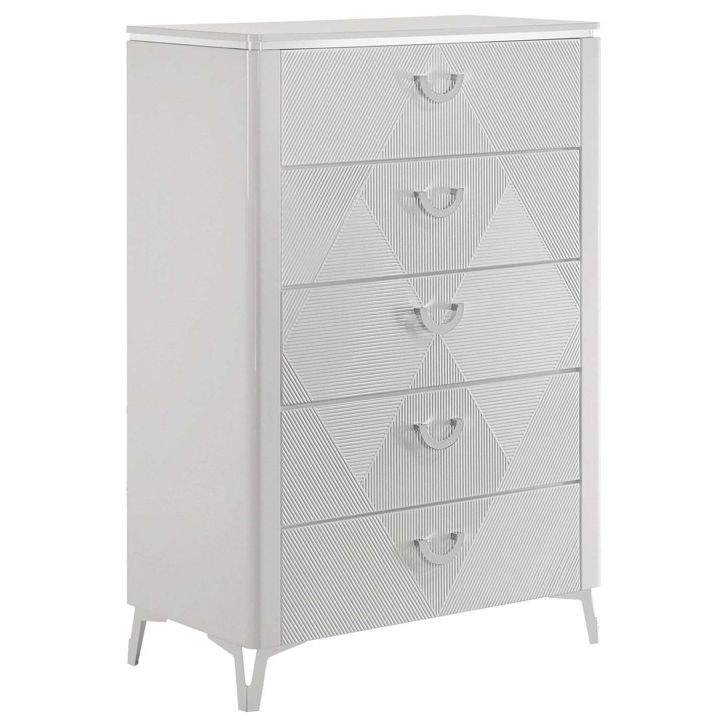 Ensemble de chambre à coucher Cassia 5 pièces avec lit Queen Size à LED, blanc brillant