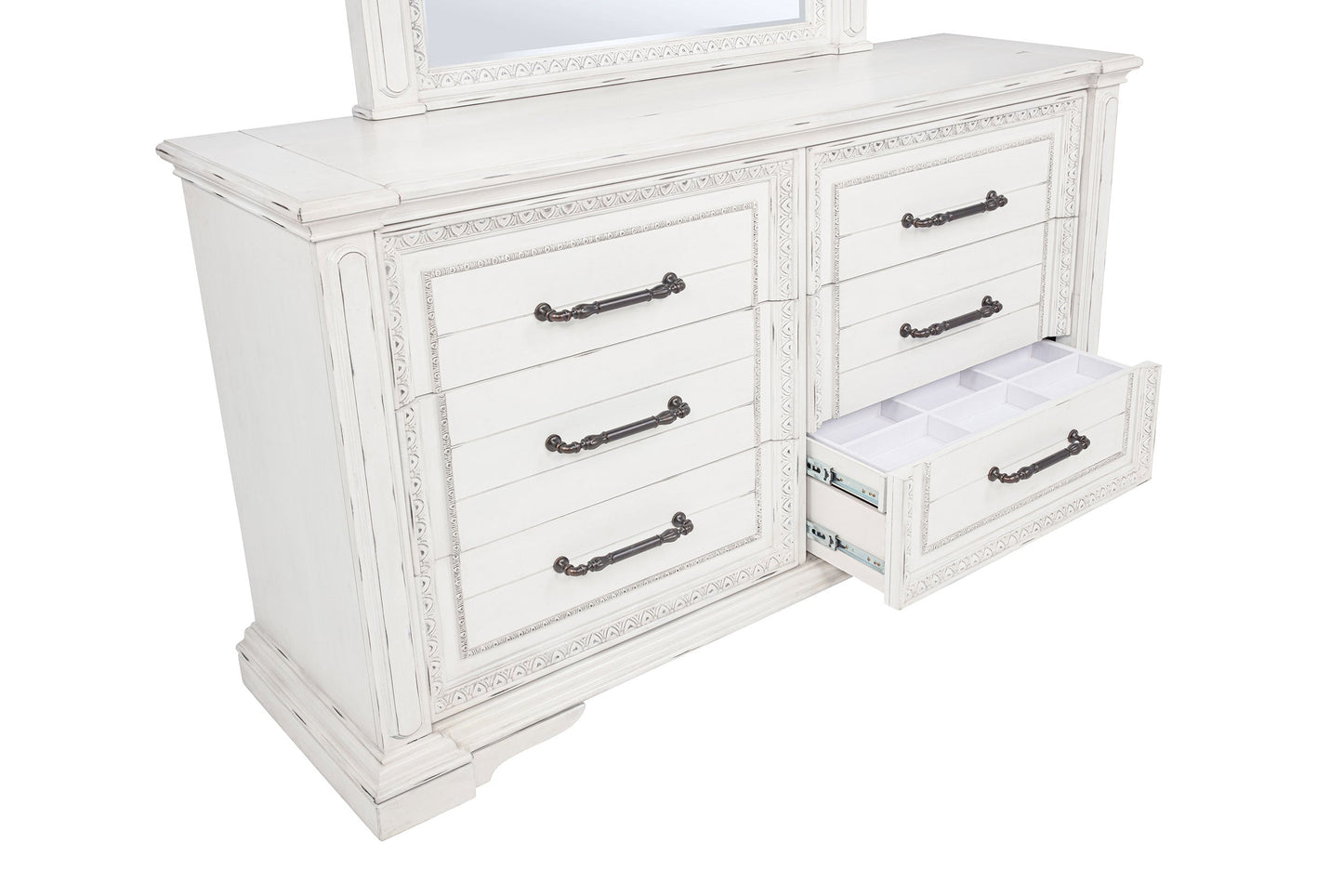 Ensemble de chambre à coucher McKinney 4 pièces avec lit king size Eastern, blanc vintage