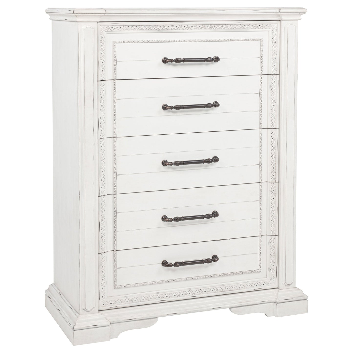 Ensemble de chambre à coucher McKinney 5 pièces avec lit king size Eastern, blanc vintage